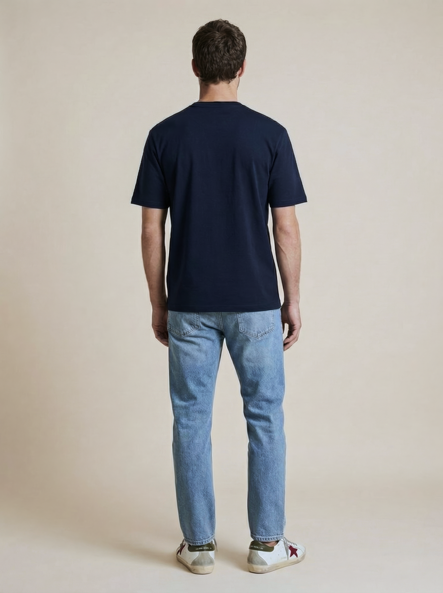 Back view of RISE Premium Navy T-shirt, a comfortable casual T-shirt made by RISE with a classic fit and soft fabric.