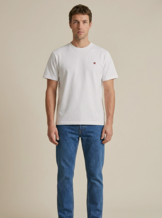White RISE bundle T-shirt with front view, showcasing a clean design and comfortable fit.