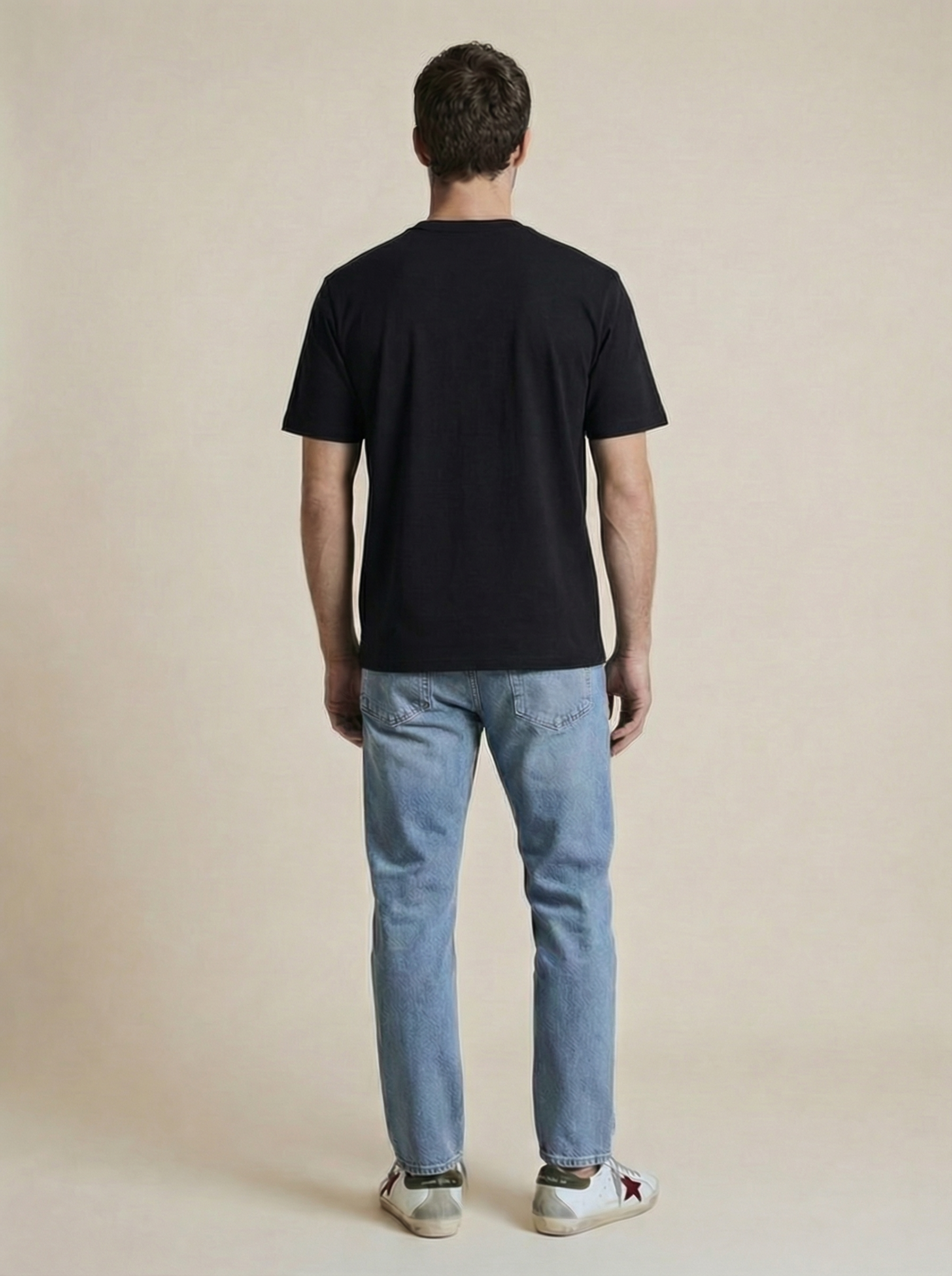 Back view of RISE Premium black T-shirt showing smooth fabric and classic fit, perfect for casual wear and everyday style.