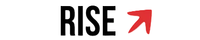 Logo with 'RISE' text and a red arrow on a white background